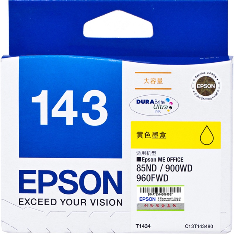 爱普生（Epson）T1434 大容量黄色墨盒（适用 ME900WD 960FWD)T1434