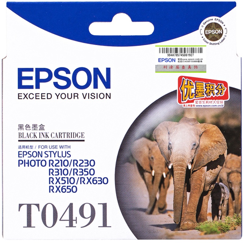 爱普生（Epson）T0491 黑色墨盒 C13T049180（适用Photo R230/R210/R310 ）T0491