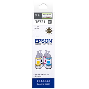 爱普生（Epson）T6721黑色墨水瓶（适用L101/L201/L111/L211/L301/L303/L351/L358/L551/L558/L1300）