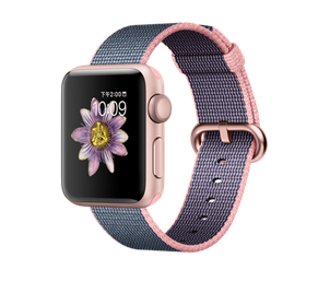 苹果手表（Apple）Apple Watch Series 2玫瑰金色铝金属表壳搭配亮粉配午夜蓝色精织尼龙表带