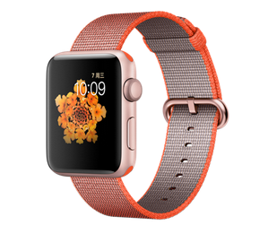 苹果手表（Apple）Apple Watch Series 2玫瑰金色铝金属表壳搭配亮橙配灰色精织尼龙表带