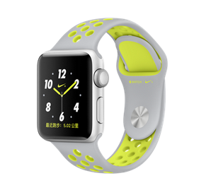 苹果手表（Apple）Apple Watch Nike+银色铝金属表壳搭配冷银配荧光黄色 Nike 运动表带38毫米