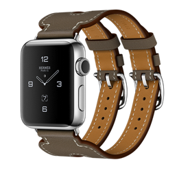 苹果手表（Apple）Apple Watch  Hermès不锈钢表壳搭配 Étoupe Swift 灰褐色 Double Buckle Cuff 皮革表带
