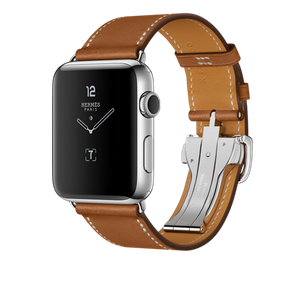 苹果手表（Apple）Apple Watch  Hermès不锈钢表壳搭配 Fauve Barénia 棕色 Single Tour Deployment Buckle 皮革表带