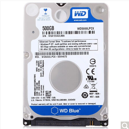 西部数据(WD)蓝盘 500G 5400转16M SATA6Gb/s 笔记本硬盘(WD5000LPCX)